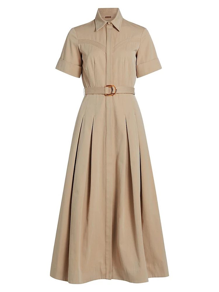 Belted Cotton Twill Maxi Dress