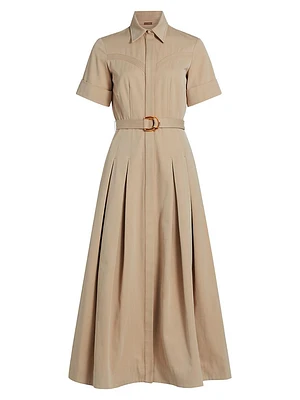 Belted Cotton Twill Maxi Dress