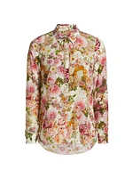 Floral Silk Tie-Neck Blouse