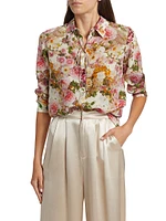 Floral Silk Tie-Neck Blouse