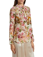 Floral Silk Tie-Neck Blouse