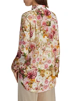 Floral Silk Tie-Neck Blouse