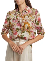 Floral Silk Tie-Neck Blouse