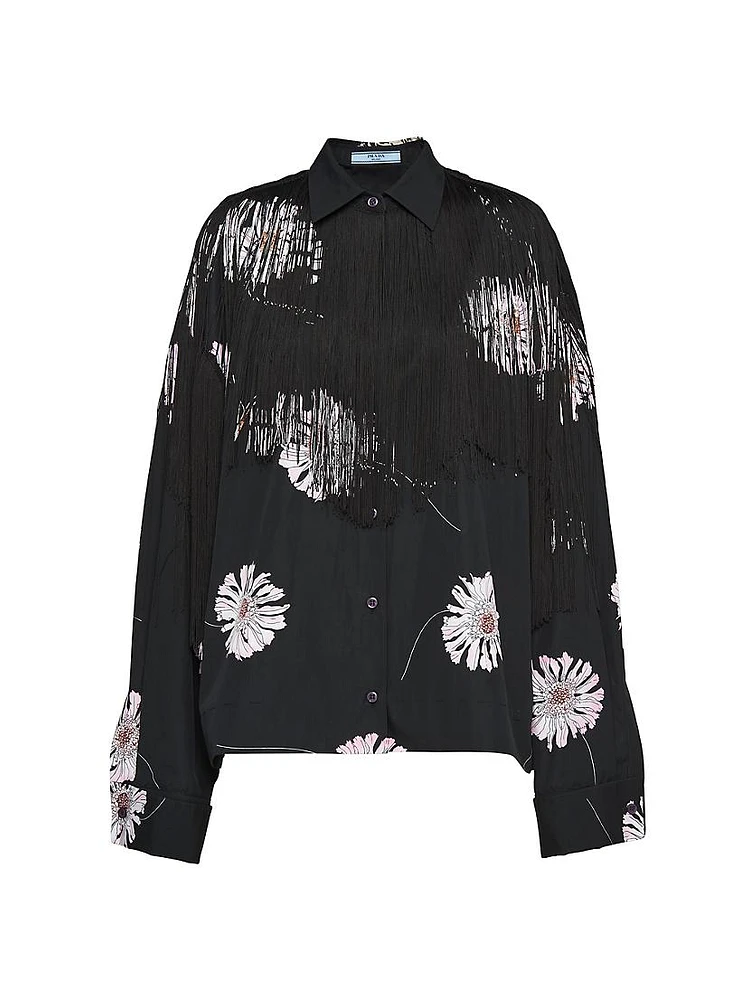 Printed Poplin Shirt With Fringe