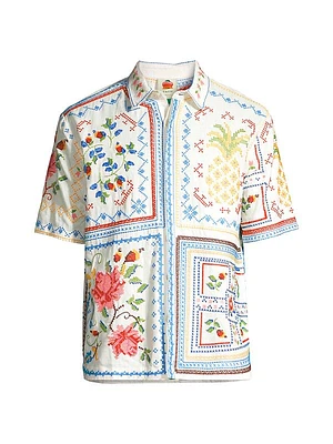 Tropical Cross Stitch Embroidered Shirt