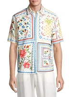 Tropical Cross Stitch Embroidered Shirt