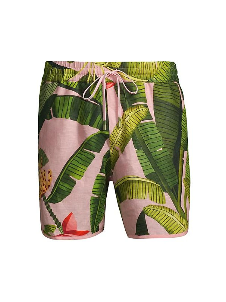 Banana Leaves Linen-Blend Shorts