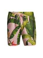 Banana Leaves Linen-Blend Shorts