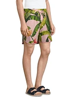 Banana Leaves Linen-Blend Shorts