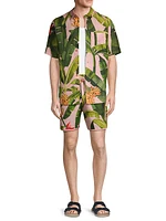 Banana Leaves Linen-Blend Shorts