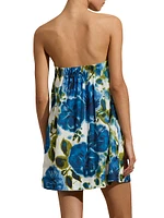 Draped Floral Strapless Minidress