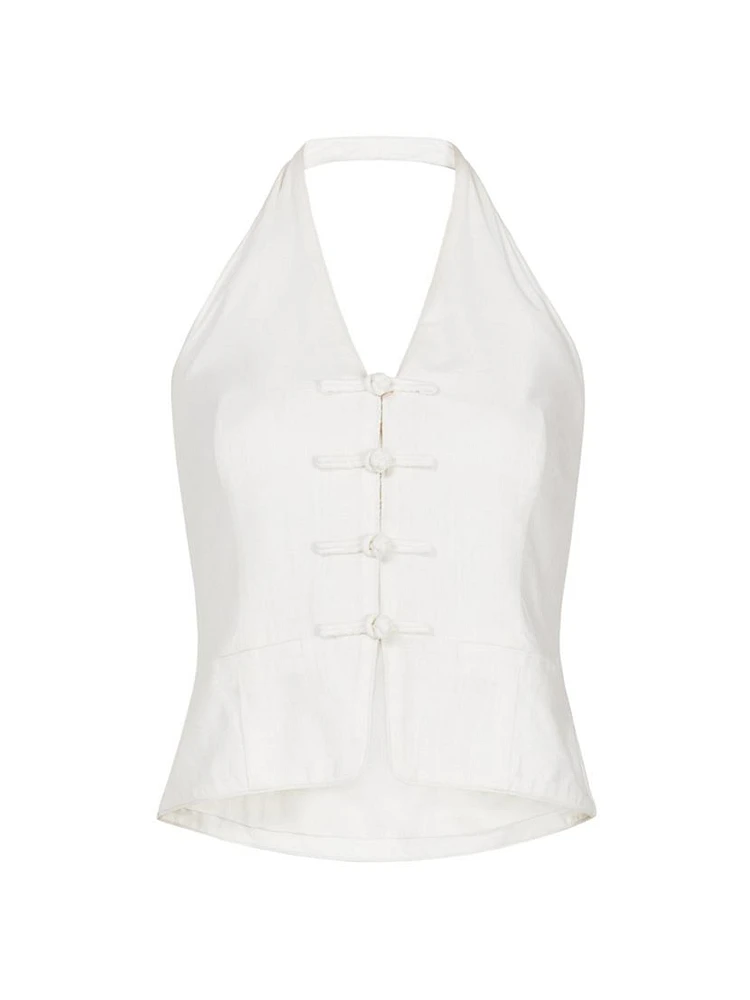 Drea Cotton-Linen Tailored Halter Vest