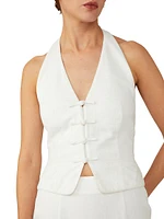 Drea Cotton-Linen Tailored Halter Vest