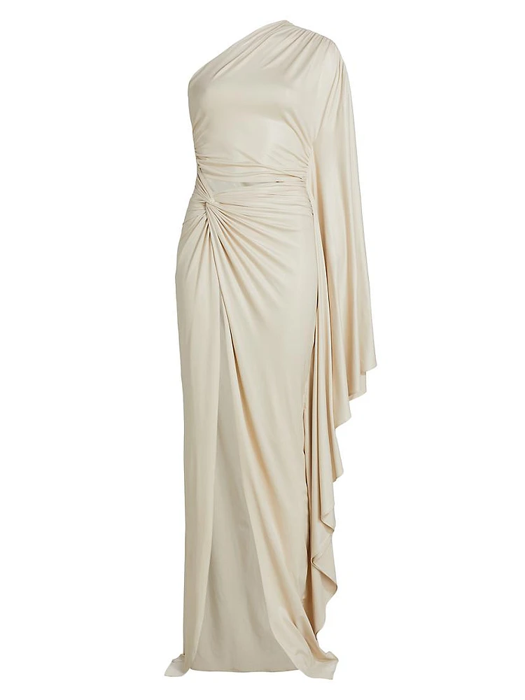 One-Shoulder Coated Jersey Gown