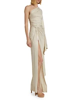 One-Shoulder Coated Jersey Gown