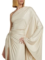 One-Shoulder Coated Jersey Gown