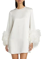 Double-Face Satin Feather-Cuff Minidress