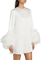 Double-Face Satin Feather-Cuff Minidress