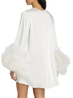 Double-Face Satin Feather-Cuff Minidress