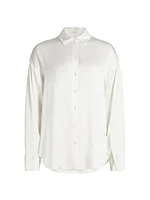 Multi-Way Double-Faced Satin Button-Front Shirt