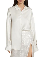 Multi-Way Double-Faced Satin Button-Front Shirt