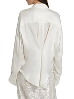 Multi-Way Double-Faced Satin Button-Front Shirt