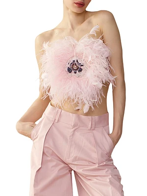 Strapless Feather Crop Top