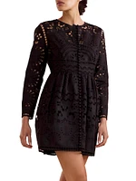 Eyelet Long-Sleeve Minidress