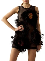 Feather-Embellished Organza Minidress