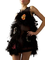 Feather-Embellished Organza Minidress