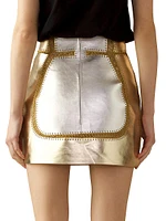 Vegan Metallic Leather Patchwork Miniskirt