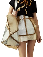 Vegan Metallic Leather Patchwork Miniskirt