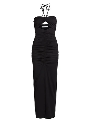 Halterneck Ruched Maxi Dress