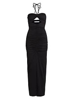 Halterneck Ruched Maxi Dress