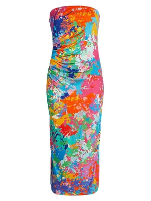 Tie-Dye Strapless Tube Midi-Dress