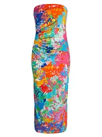 Tie-Dye Strapless Tube Midi-Dress