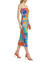 Tie-Dye Strapless Tube Midi-Dress