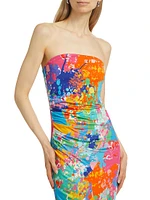 Tie-Dye Strapless Tube Midi-Dress