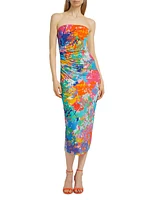 Tie-Dye Strapless Tube Midi-Dress