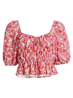 Avra Floral Puff-Sleeve Crop Top