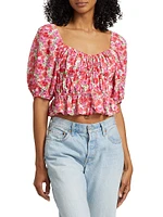 Avra Floral Puff-Sleeve Crop Top