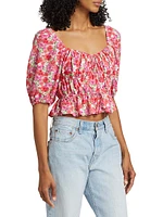 Avra Floral Puff-Sleeve Crop Top