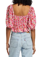 Avra Floral Puff-Sleeve Crop Top