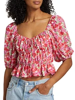 Avra Floral Puff-Sleeve Crop Top