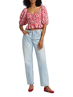 Avra Floral Puff-Sleeve Crop Top