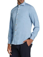 Cotton Chambray Button-Front Shirt