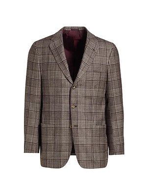 Wool-Cashmere Plaid Single-Breasted Sports Jacket