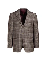 Wool-Cashmere Plaid Single-Breasted Sports Jacket