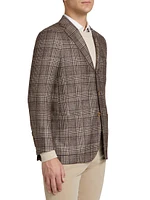 Wool-Cashmere Plaid Single-Breasted Sports Jacket