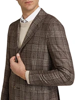 Wool-Cashmere Plaid Single-Breasted Sports Jacket